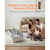 Roestvrijstalen Kattenbak, Grote XXL Kattenbak met Schep, Semi-Gesloten Kattenbakken met Verwijderbare Hoge Rand, Metalen Toilet voor Katten, Geurvrij, Gemakkelijk Schoon te Maken, Lichtgrijs