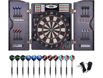 WIN.MAX Elektronisch dartbord, led-dartbord, elektrisch, digitaal dartbord voor volwassenen, met kast met 12 softpunt-dartbordset