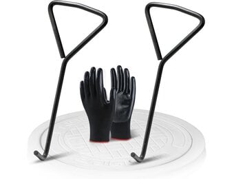 Kanaaldekselhaak Set (2x) - Koolstofstaal Zwart 29cm & Handschoenen - 73% Korting!