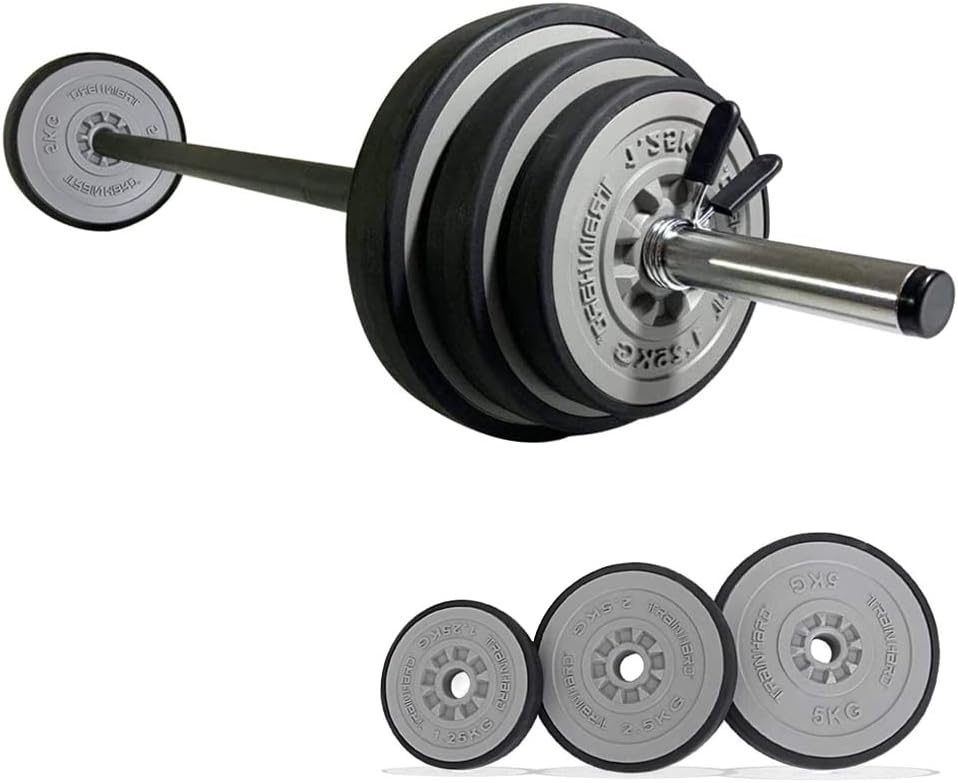 TrainHard 20 kg Dumbbell Set with Spring Locked Bars, Includes 6 Weight Plates, 140 cm Barbell Bars, Weight Lifting, Fitness Strength Training, Neck Protection, Non-Slip and Protective Base