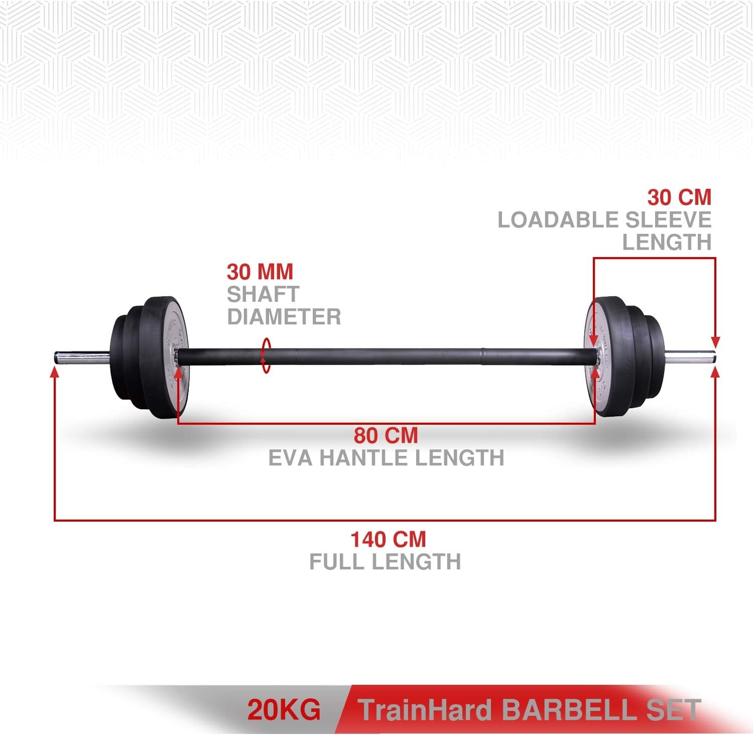 TrainHard 20 kg Dumbbell Set with Spring Locked Bars, Includes 6 Weight Plates, 140 cm Barbell Bars, Weight Lifting, Fitness Strength Training, Neck Protection, Non-Slip and Protective Base