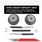 TrainHard 20 kg Dumbbell Set with Spring Locked Bars, Includes 6 Weight Plates, 140 cm Barbell Bars, Weight Lifting, Fitness Strength Training, Neck Protection, Non-Slip and Protective Base