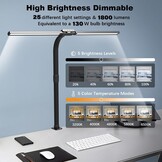 Hapfish Bureaulamp LED met klembalk, 24W superlange dimbare bureaulamp, met lichtsensor, 5 kleurtemperaturen, tafellamp voor kantoor