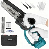Mini-kettingzaag, compatibel met Makita 18 V accu (zonder accu), 6 inch borstelloze accu-takkenzaag, handkettingzaag met automatische olievoorziening en afneembare zijgreep voor tuinschaar