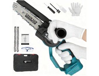 Mini-kettingzaag, compatibel met Makita 18 V accu (zonder accu), 6 inch borstelloze accu-takkenzaag, handkettingzaag met automatische olievoorziening en afneembare zijgreep voor tuinschaar