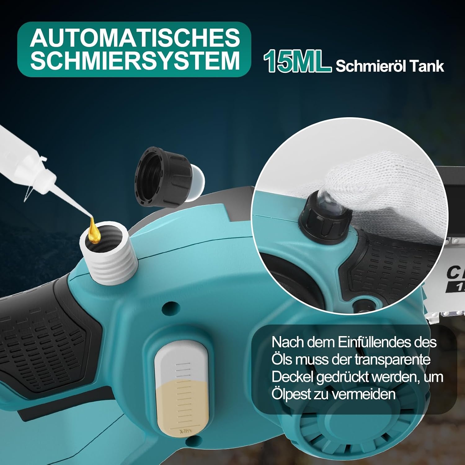 Mini-kettingzaag, compatibel met Makita 18 V accu (zonder accu), 6 inch borstelloze accu-takkenzaag, handkettingzaag met automatische olievoorziening en afneembare zijgreep voor tuinschaar