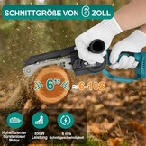 Mini-kettingzaag, compatibel met Makita 18 V accu (zonder accu), 6 inch borstelloze accu-takkenzaag, handkettingzaag met automatische olievoorziening en afneembare zijgreep voor tuinschaar