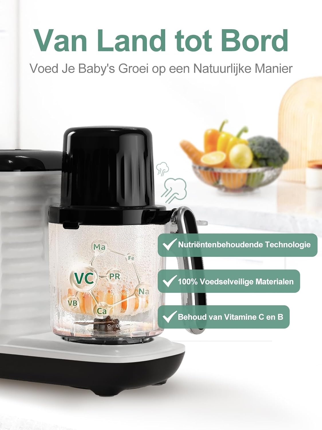 babyvoedingmaker, multifunctionele babykeukenmachine, zacht stomen, grote capaciteit voor baby, mixer en kooktoestel multifunctionele stoompan met slimme bediening, zwart