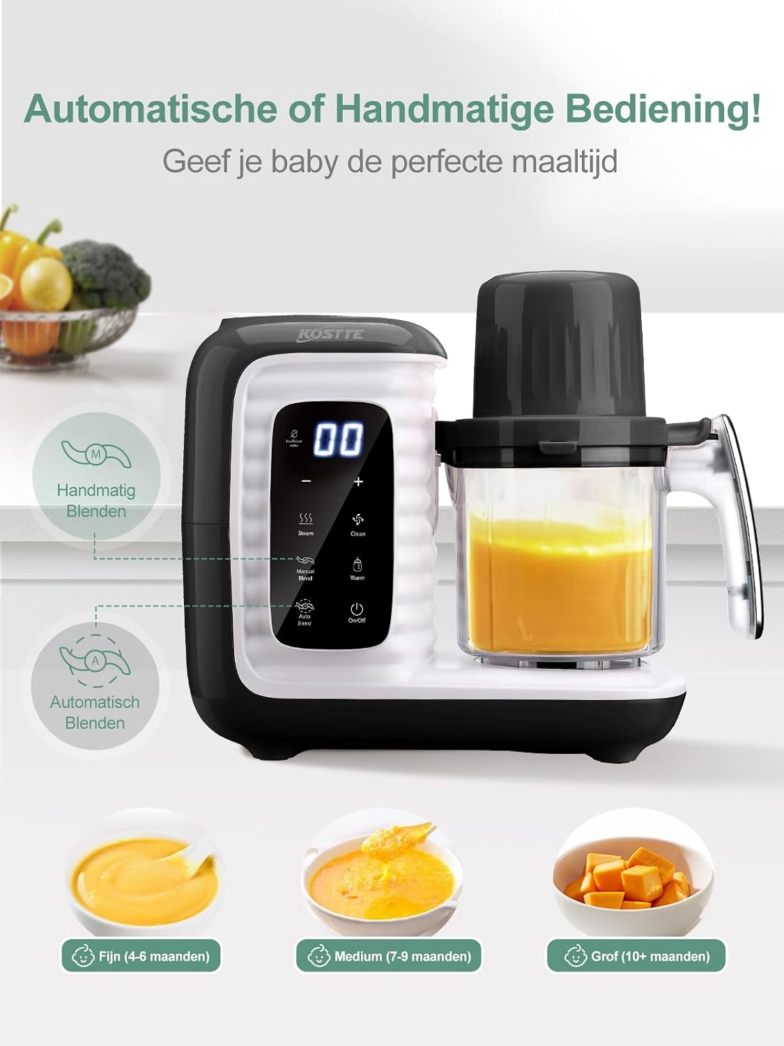 babyvoedingmaker, multifunctionele babykeukenmachine, zacht stomen, grote capaciteit voor baby, mixer en kooktoestel multifunctionele stoompan met slimme bediening, zwart