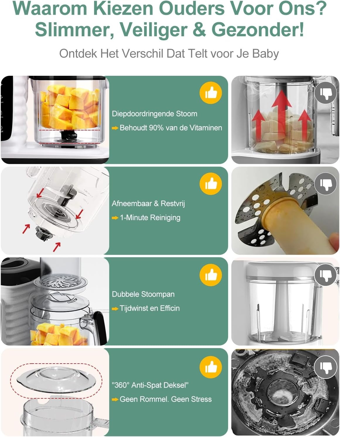 babyvoedingmaker, multifunctionele babykeukenmachine, zacht stomen, grote capaciteit voor baby, mixer en kooktoestel multifunctionele stoompan met slimme bediening, zwart