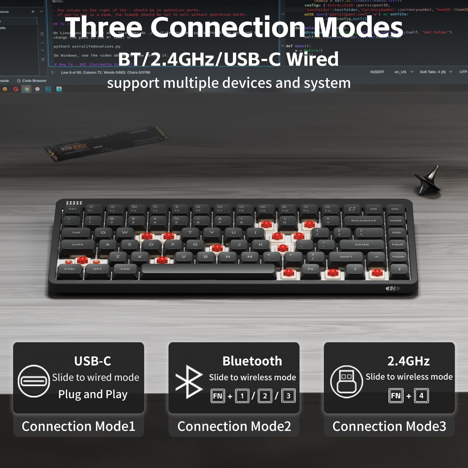 nuphy Node75 Wireless Mechanical Keyboard, 75% Hot-Swappable Custom Low Profile Keyboard, 84 Keys Computer Gaming Keyboards, Supports Touch Gestures, PBT Keycaps - Maat Blush Nano Switch