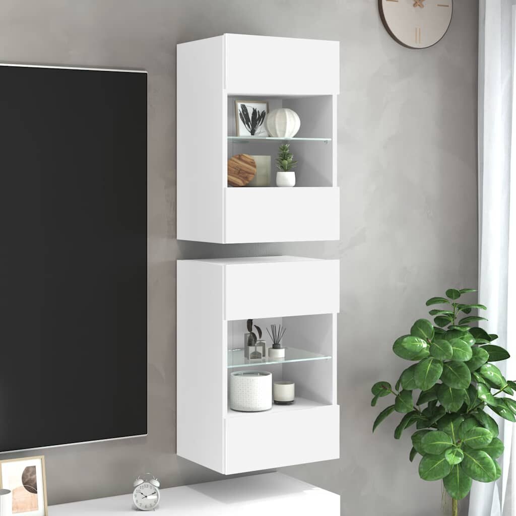 TV-Wandmeubel Wit met LED-verlichting (2 stuks) - 75% Korting!