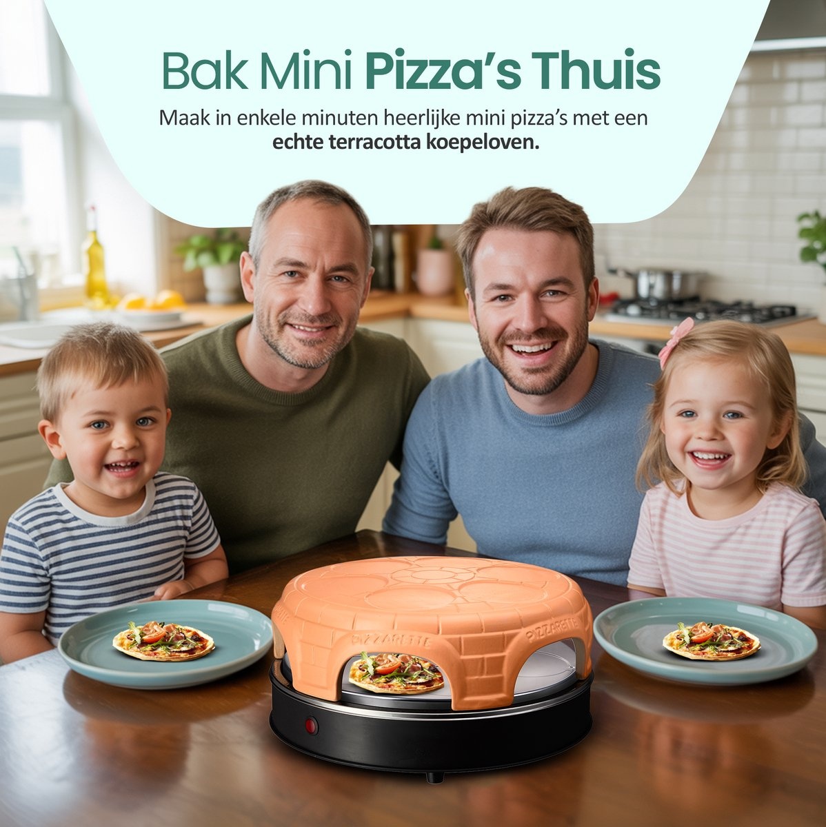 Emerio Pizzarette Origineel - 6 Persoons Pizza Oven - Handgemaakte Terracotta Koepel - 6 Geïsoleerde Bakspatels - RVS Bakplaat - Gourmetstel - PO-115848.1 1500W