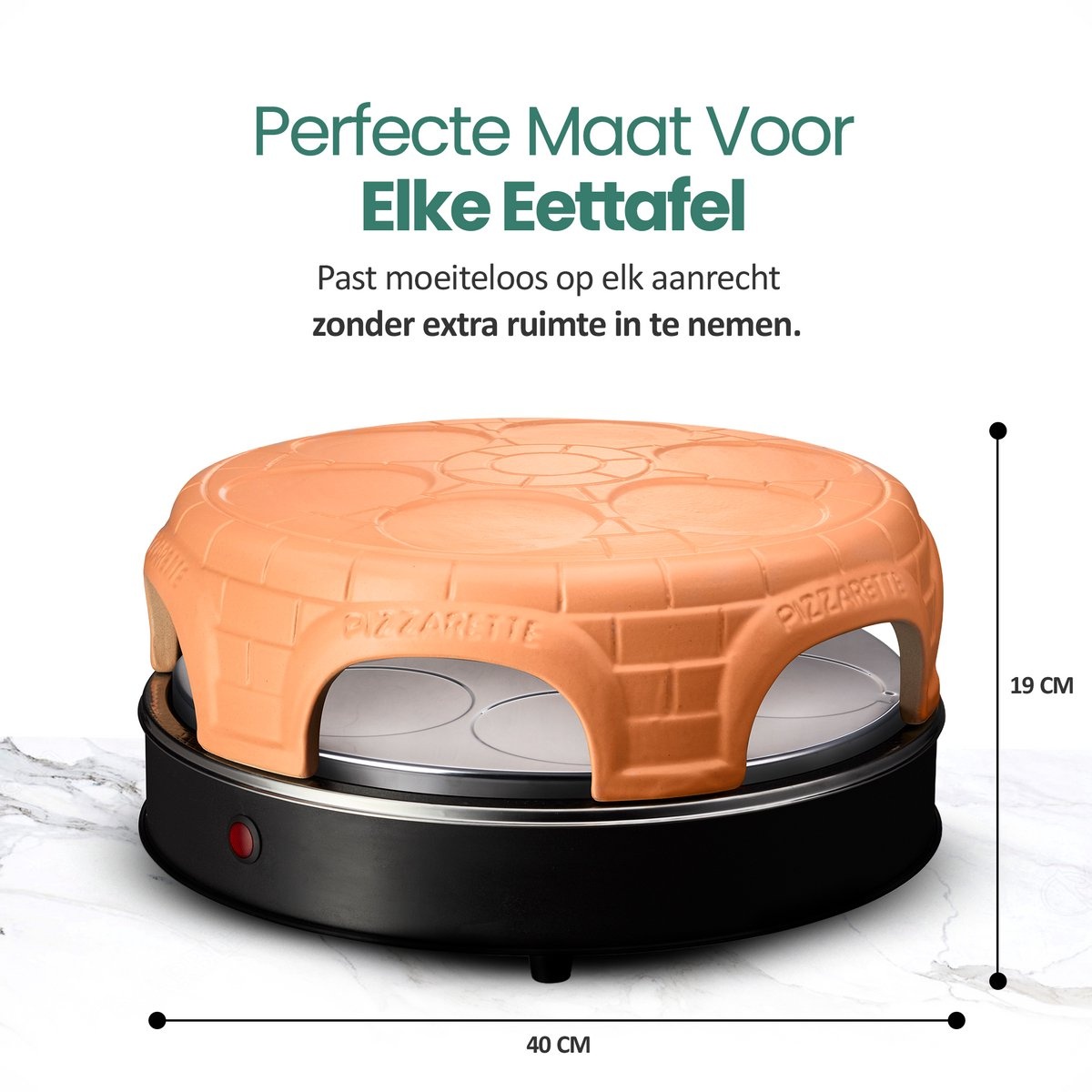 Emerio Pizzarette Origineel - 6 Persoons Pizza Oven - Handgemaakte Terracotta Koepel - 6 Geïsoleerde Bakspatels - RVS Bakplaat - Gourmetstel - PO-115848.1 1500W