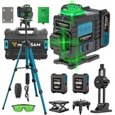 Cross Line Laser with Tripod, 4 x 360° Self-Levelling Laser Spirit Level, Flawless Line Laser with 360° Rotation Window, 30 m ± 0.2 mm/m, with 2 x 4000 mAh Battery, LED Display/App/Remote Control
