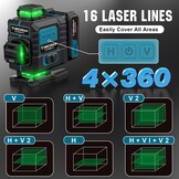 Cross Line Laser with Tripod, 4 x 360° Self-Levelling Laser Spirit Level, Flawless Line Laser with 360° Rotation Window, 30 m ± 0.2 mm/m, with 2 x 4000 mAh Battery, LED Display/App/Remote Control