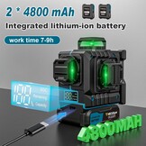 Cross Line Laser with Tripod, 4 x 360° Self-Levelling Laser Spirit Level, Flawless Line Laser with 360° Rotation Window, 30 m ± 0.2 mm/m, with 2 x 4000 mAh Battery, LED Display/App/Remote Control