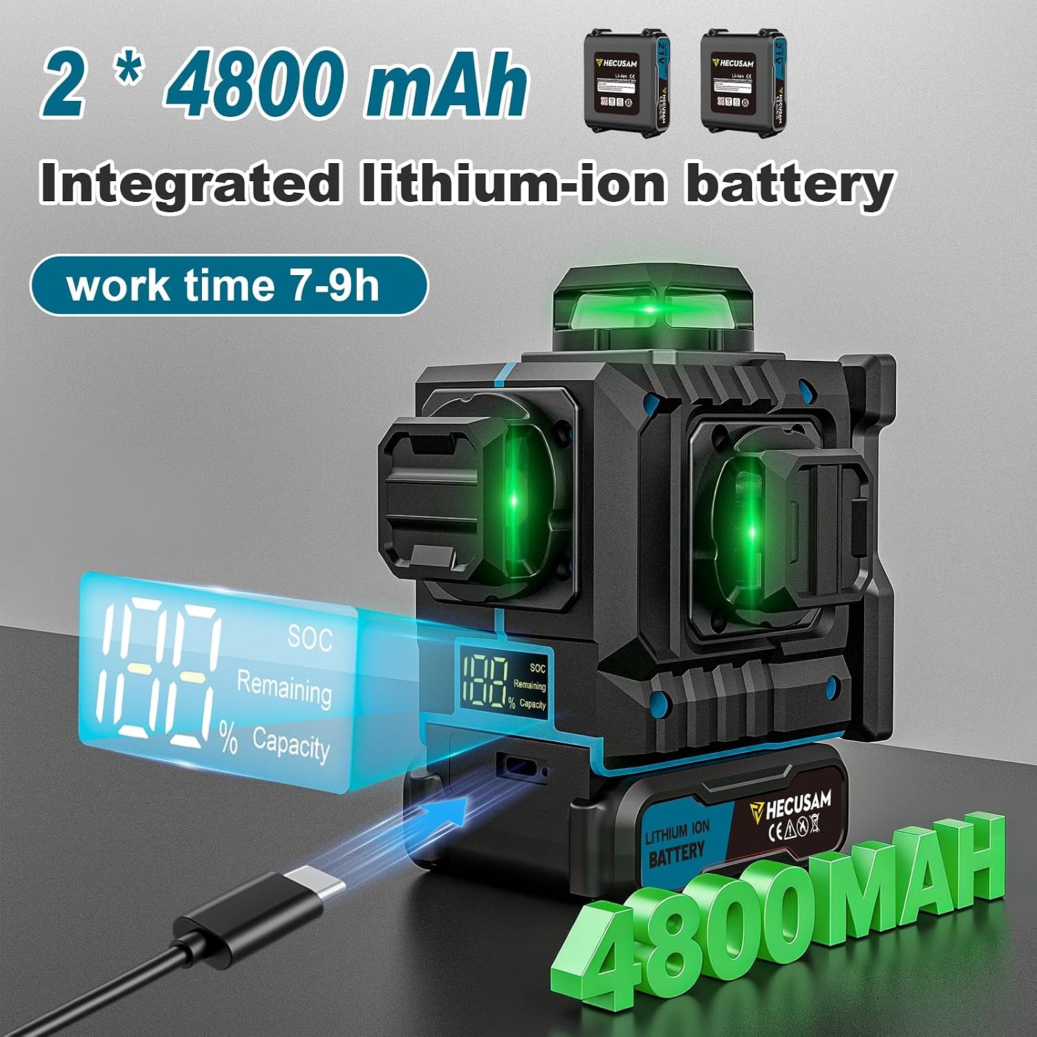 Cross Line Laser with Tripod, 4 x 360° Self-Levelling Laser Spirit Level, Flawless Line Laser with 360° Rotation Window, 30 m ± 0.2 mm/m, with 2 x 4000 mAh Battery, LED Display/App/Remote Control