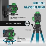 Cross Line Laser with Tripod, 4 x 360° Self-Levelling Laser Spirit Level, Flawless Line Laser with 360° Rotation Window, 30 m ± 0.2 mm/m, with 2 x 4000 mAh Battery, LED Display/App/Remote Control
