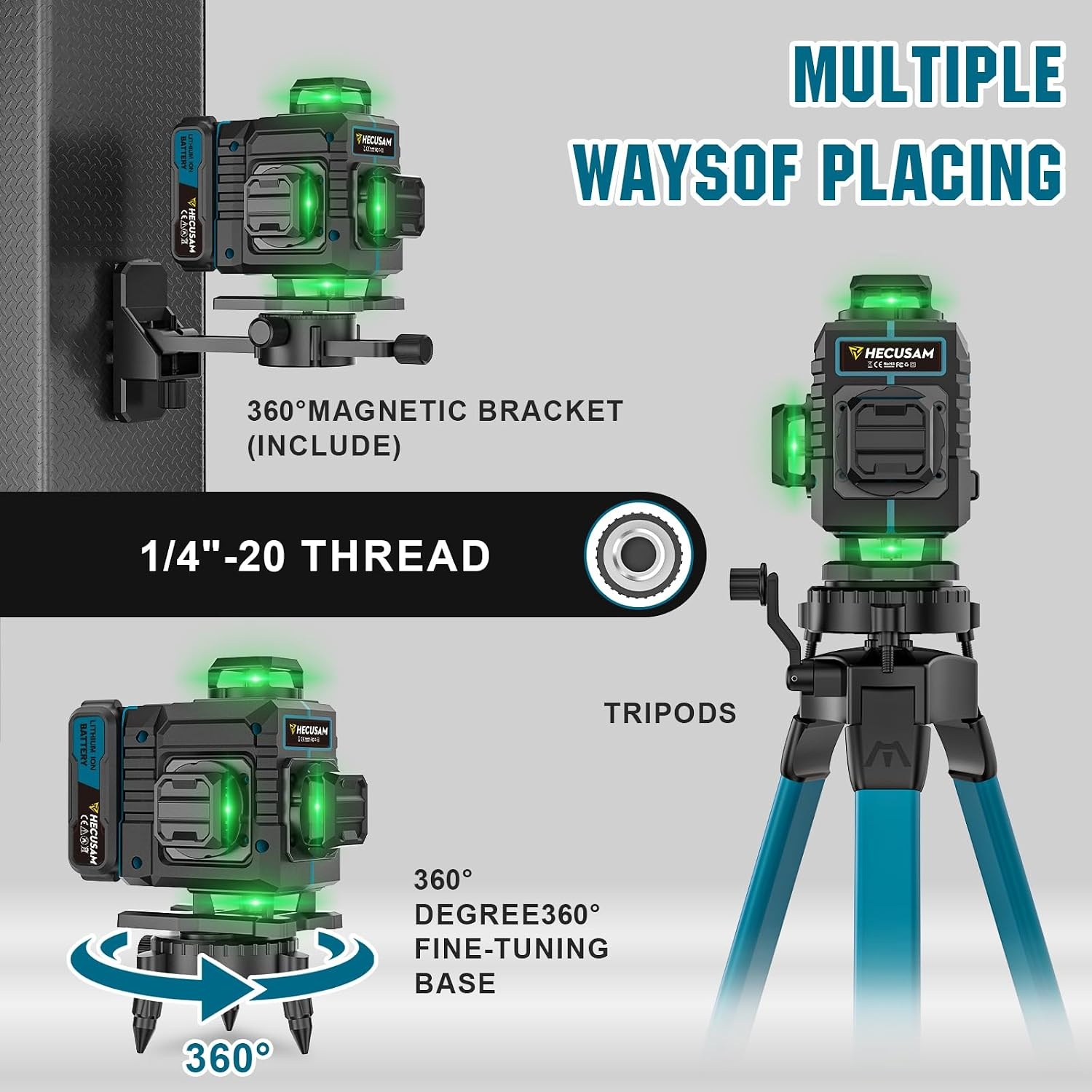 Cross Line Laser with Tripod, 4 x 360° Self-Levelling Laser Spirit Level, Flawless Line Laser with 360° Rotation Window, 30 m ± 0.2 mm/m, with 2 x 4000 mAh Battery, LED Display/App/Remote Control