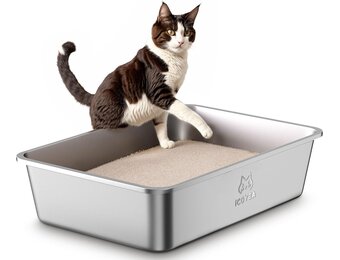 Large Cat Litter Box Stainless Steel Open XXL Cat Litter Tray, Metal Litter Box for Cats of All Sizes and Rabbits, Non-Stick Coating, Odour Free and Easy to Clean, 60x40x15cm