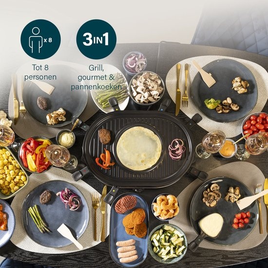 Gourmetstel & Raclette met Crêpemaker voor 8 pers. | 1200W | 58% Korting