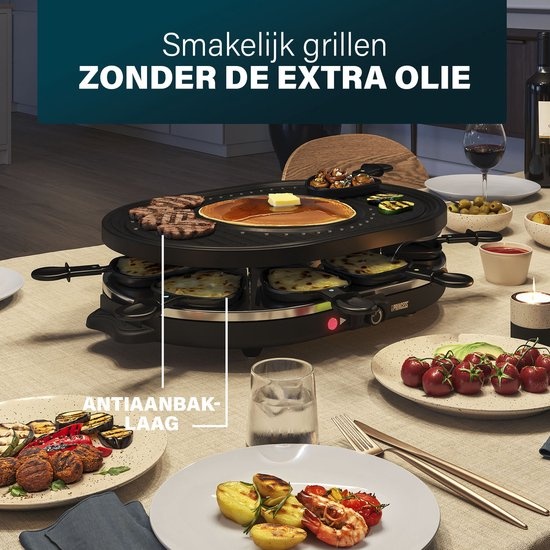 Gourmetstel & Raclette met Crêpemaker voor 8 pers. | 1200W | 58% Korting
