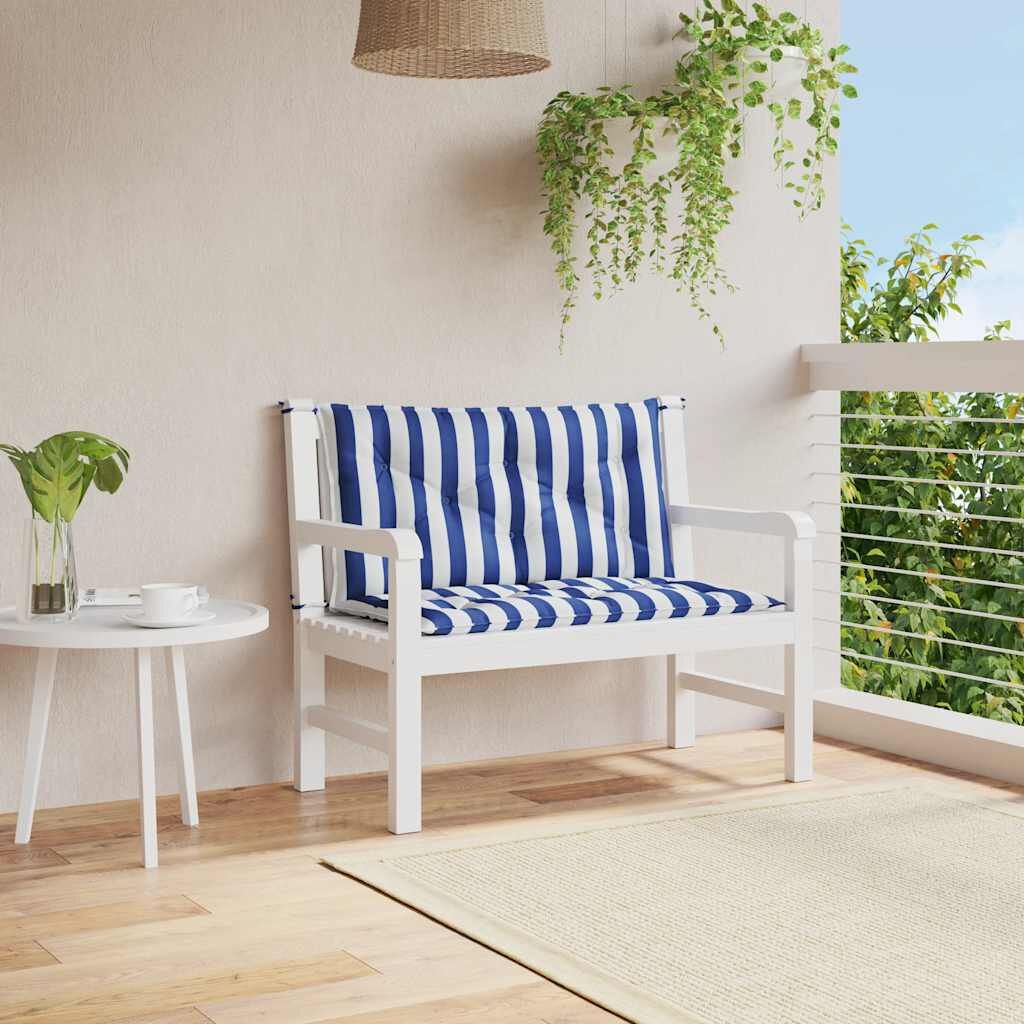 vidaXL Tuinbankkussens 2 st - Wit/Blauw Gestreept - 59% Korting
