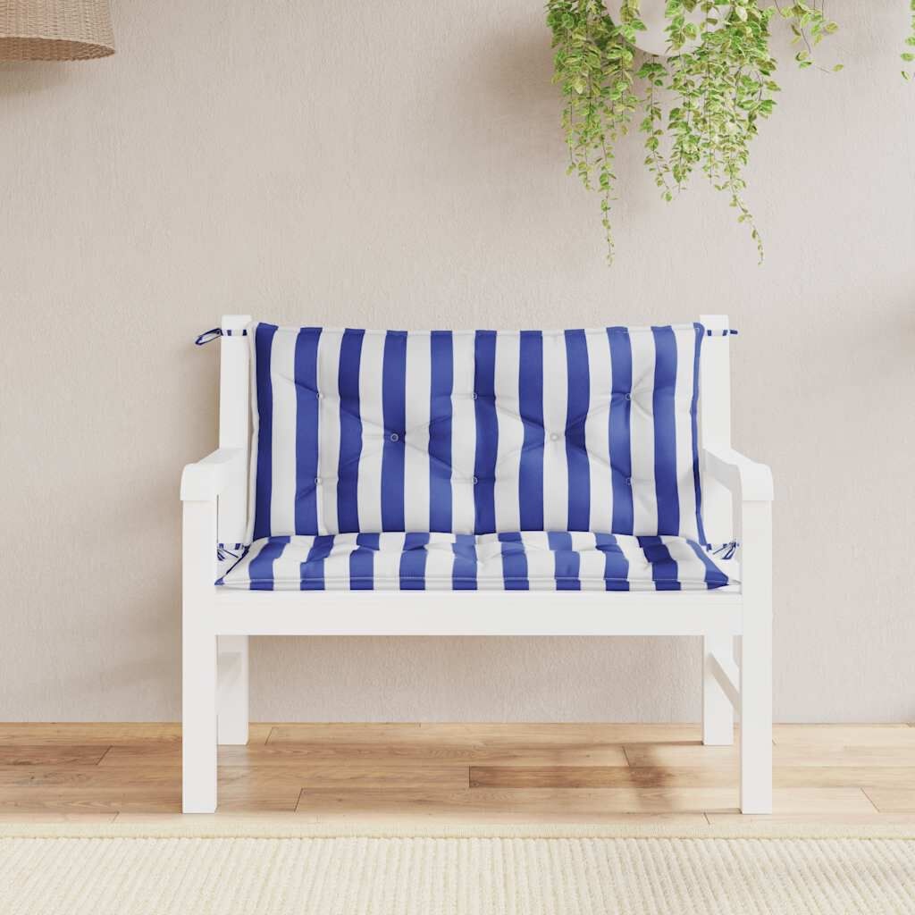 vidaXL Tuinbankkussens 2 st - Wit/Blauw Gestreept - 59% Korting