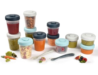 BÉABA Bewaarbakjes Set 12-delig met 2 Siliconen Lepels - Storm - 90ml, 150ml en 250ml