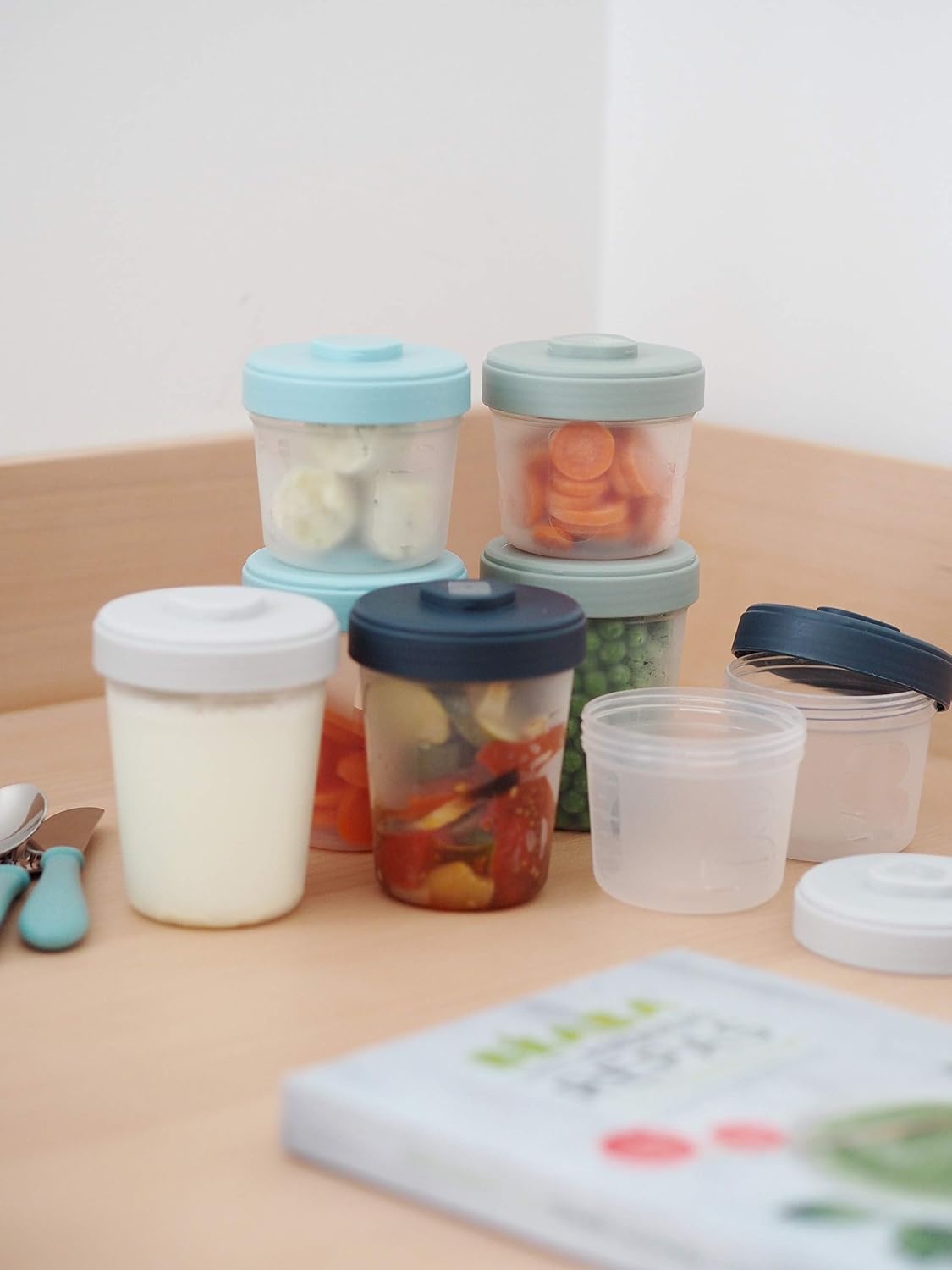BÉABA Bewaarbakjes Set 12-delig met 2 Siliconen Lepels - Storm - 90ml, 150ml en 250ml