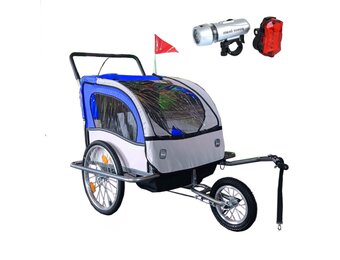Fietskar kind - fietsaanhanger - met schokbreker - blauw