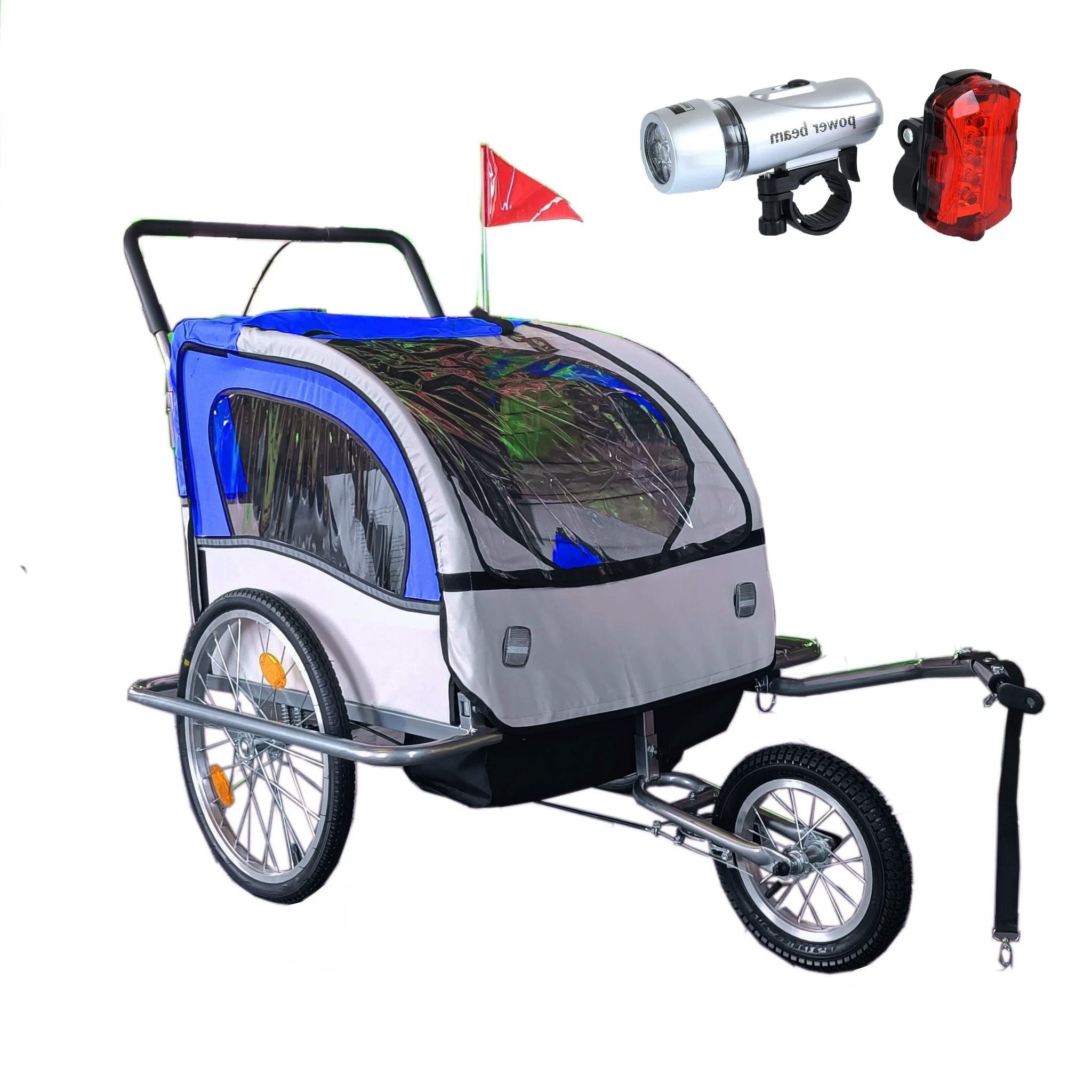 Fietskar kind - fietsaanhanger - met schokbreker - blauw