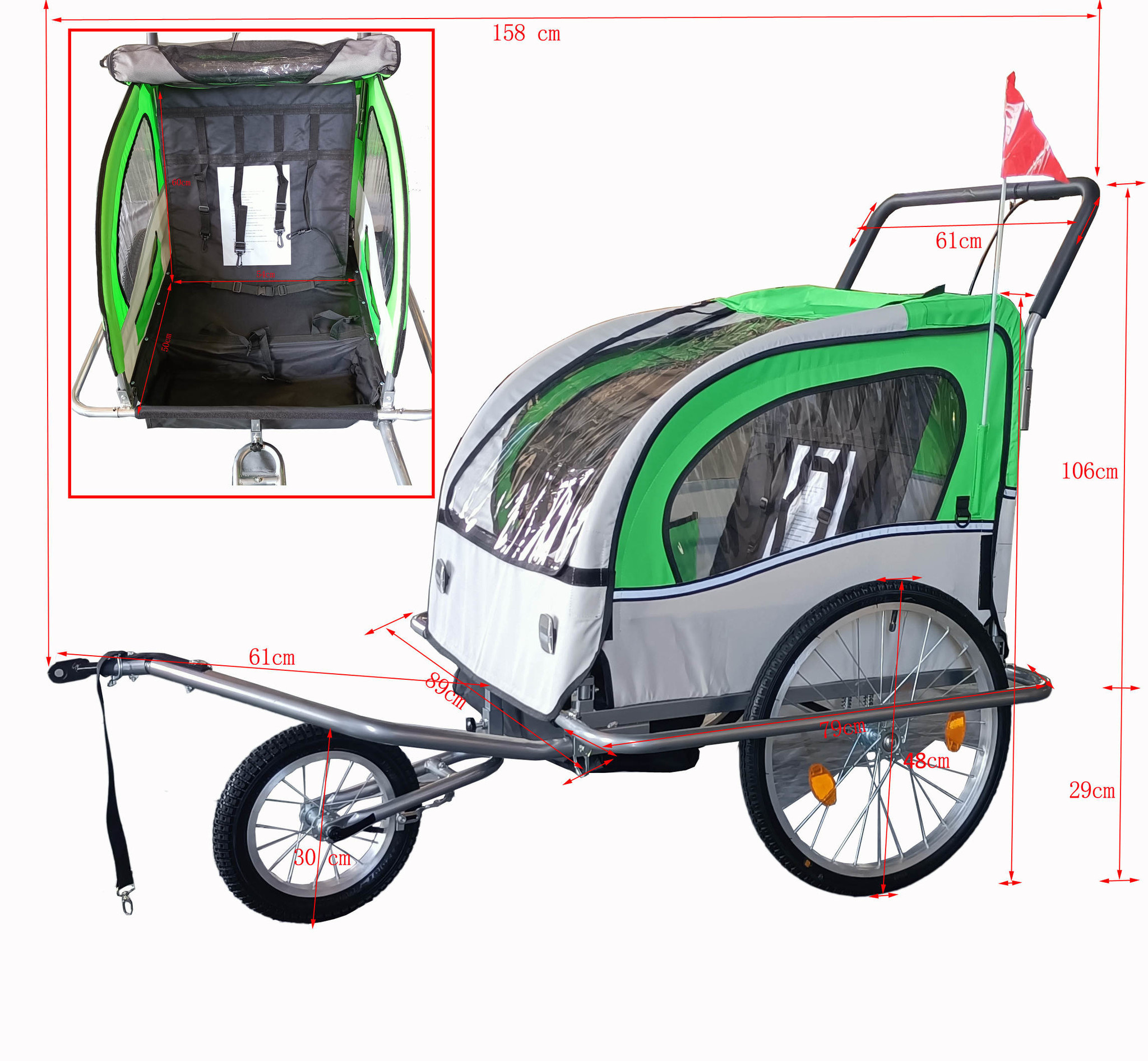 Fietskar kind - fietsaanhanger - met schokbreker - blauw