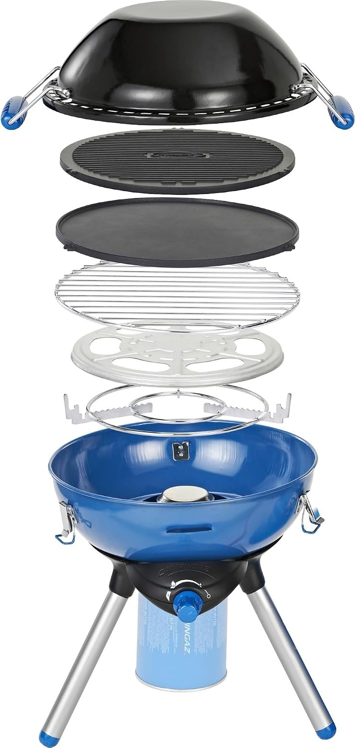 Campingaz Party grill, kleine grill voor camping, festivals of picknick, campinggrill met flexibele kookmogelijkheden, gasfornuis met antiaanbaklaag en pannenhouder