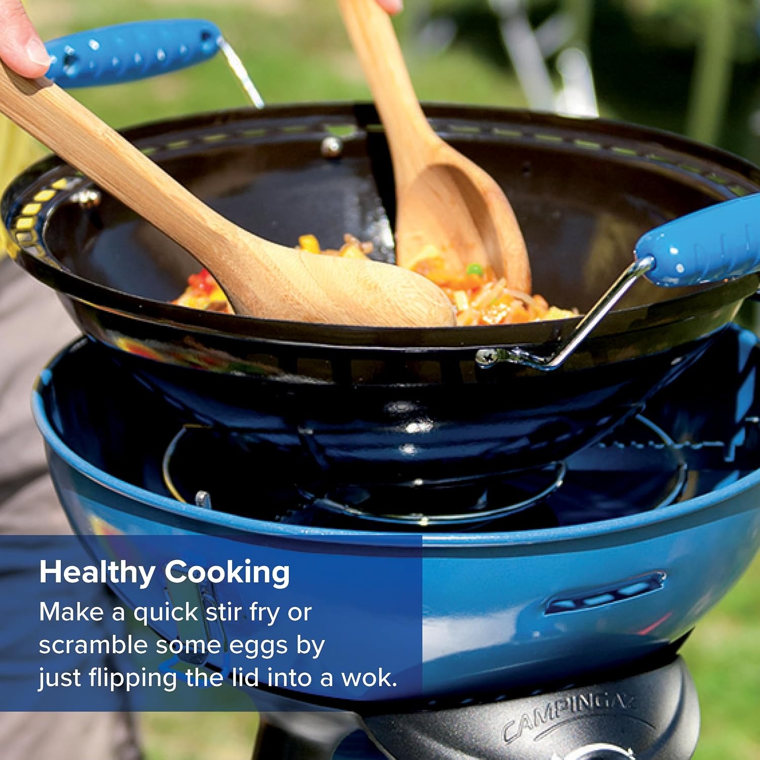 Campingaz Party grill, kleine grill voor camping, festivals of picknick, campinggrill met flexibele kookmogelijkheden, gasfornuis met antiaanbaklaag en pannenhouder