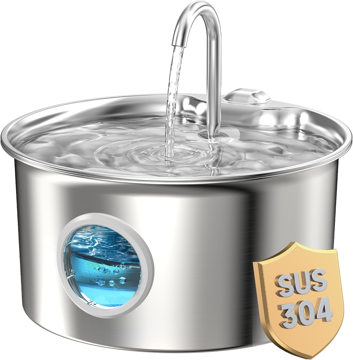 Kattenfontein om te drinken: roestvrijstalen kattenfontein - 2,6 liter waterfonteinen kattenbak automatisch - stille waterfontein voor huisdieren binnen - drinkfontein voor huisdieren met zichtbaar