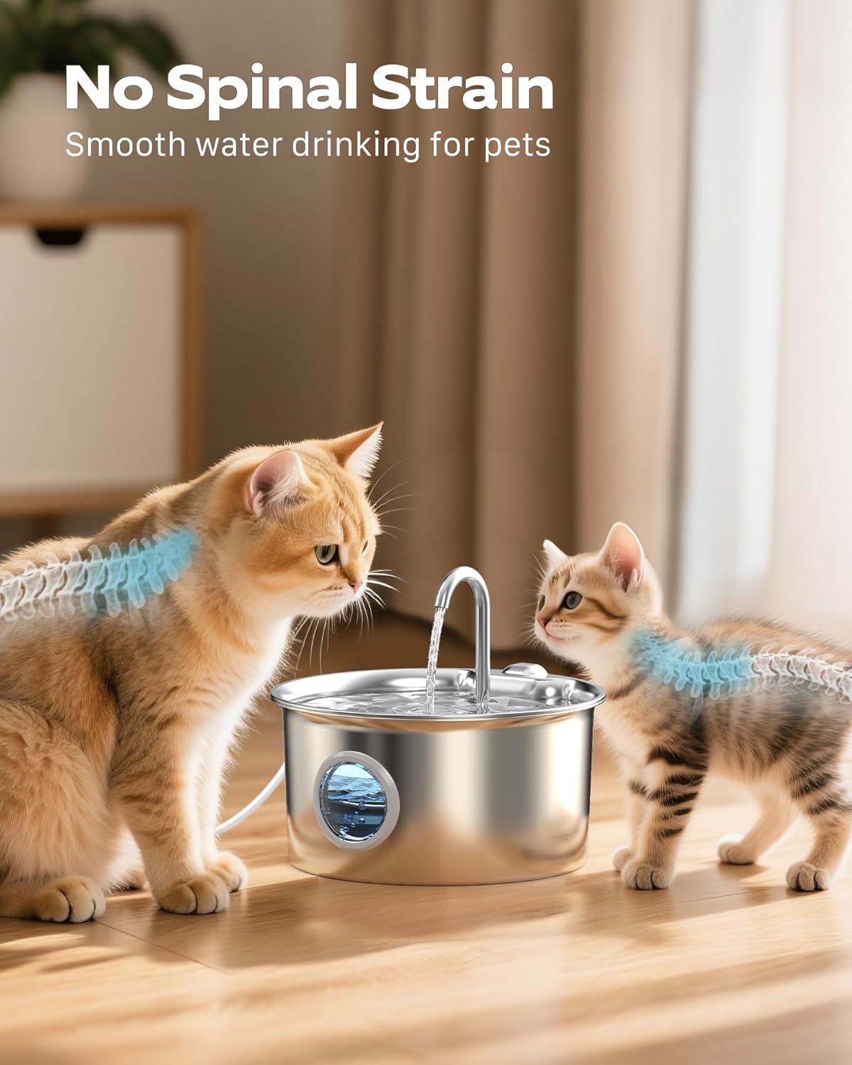 Kattenfontein om te drinken: roestvrijstalen kattenfontein - 2,6 liter waterfonteinen kattenbak automatisch - stille waterfontein voor huisdieren binnen - drinkfontein voor huisdieren met zichtbaar