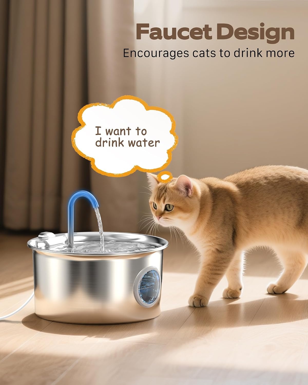 Kattenfontein om te drinken: roestvrijstalen kattenfontein - 2,6 liter waterfonteinen kattenbak automatisch - stille waterfontein voor huisdieren binnen - drinkfontein voor huisdieren met zichtbaar
