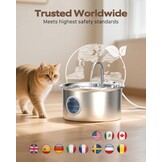 Kattenfontein om te drinken: roestvrijstalen kattenfontein - 2,6 liter waterfonteinen kattenbak automatisch - stille waterfontein voor huisdieren binnen - drinkfontein voor huisdieren met zichtbaar