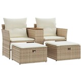 VidaXL Tuinbank met Voetenbanken Poly Rattan Beige - 60% Korting