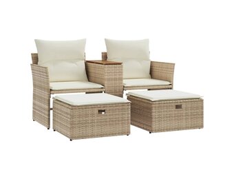 VidaXL Tuinbank met Voetenbanken Poly Rattan Beige - 60% Korting