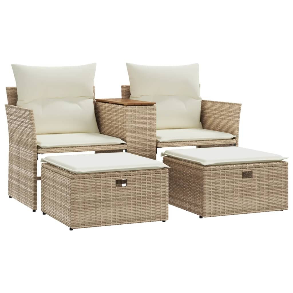VidaXL Tuinbank met Voetenbanken Poly Rattan Beige - 60% Korting