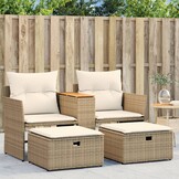 VidaXL Tuinbank met Voetenbanken Poly Rattan Beige - 60% Korting