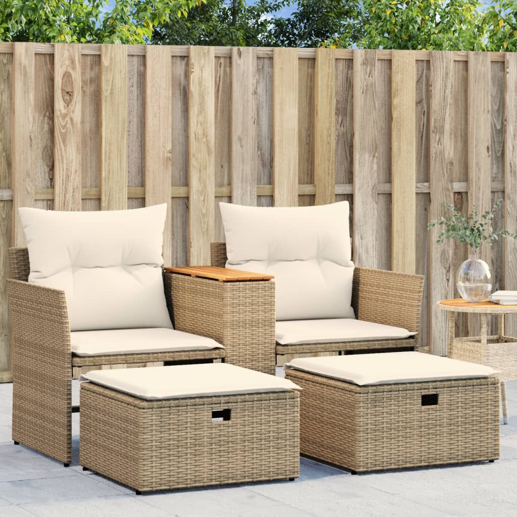 VidaXL Tuinbank met Voetenbanken Poly Rattan Beige - 60% Korting