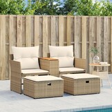 VidaXL Tuinbank met Voetenbanken Poly Rattan Beige - 60% Korting