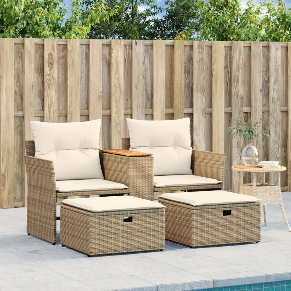VidaXL Tuinbank met Voetenbanken Poly Rattan Beige - 60% Korting