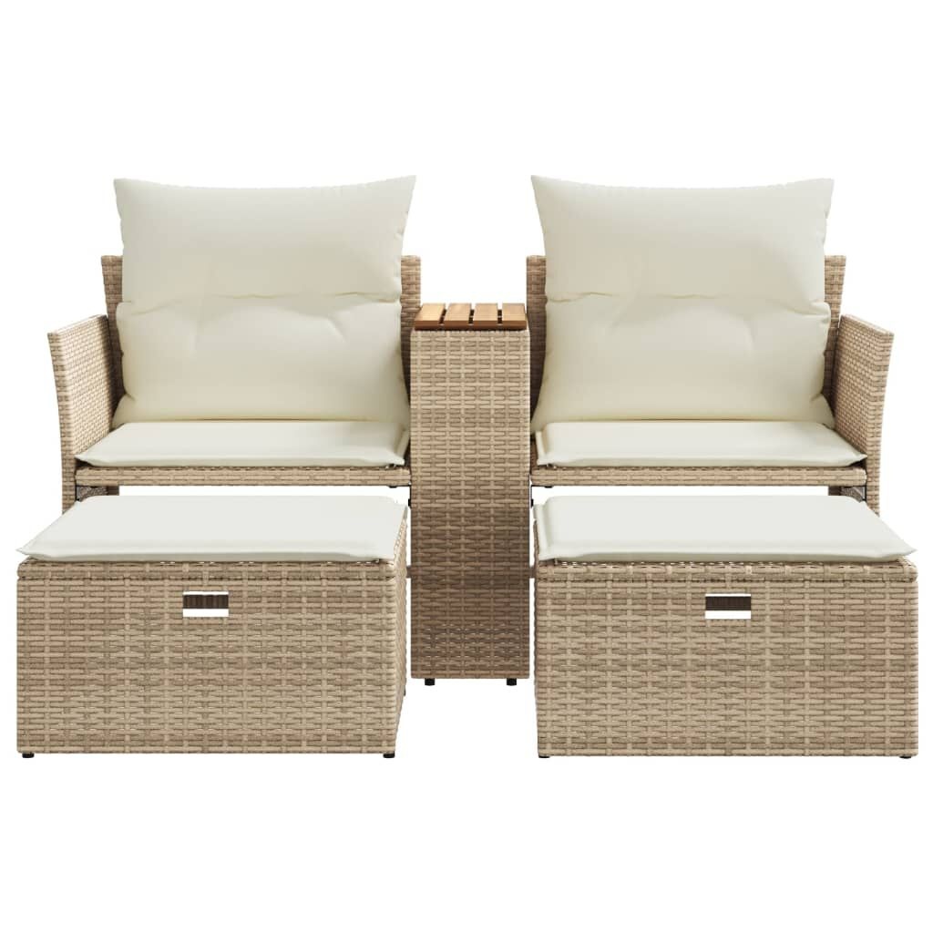 VidaXL Tuinbank met Voetenbanken Poly Rattan Beige - 60% Korting