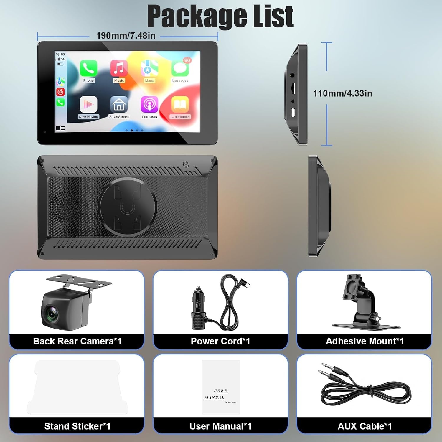 7" Draadloos CarPlay/Android Auto Display met Achteruitrijcamera & GPS