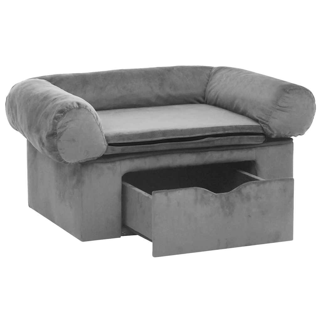 Hondenbank met lade, pluche grijs - 75% korting